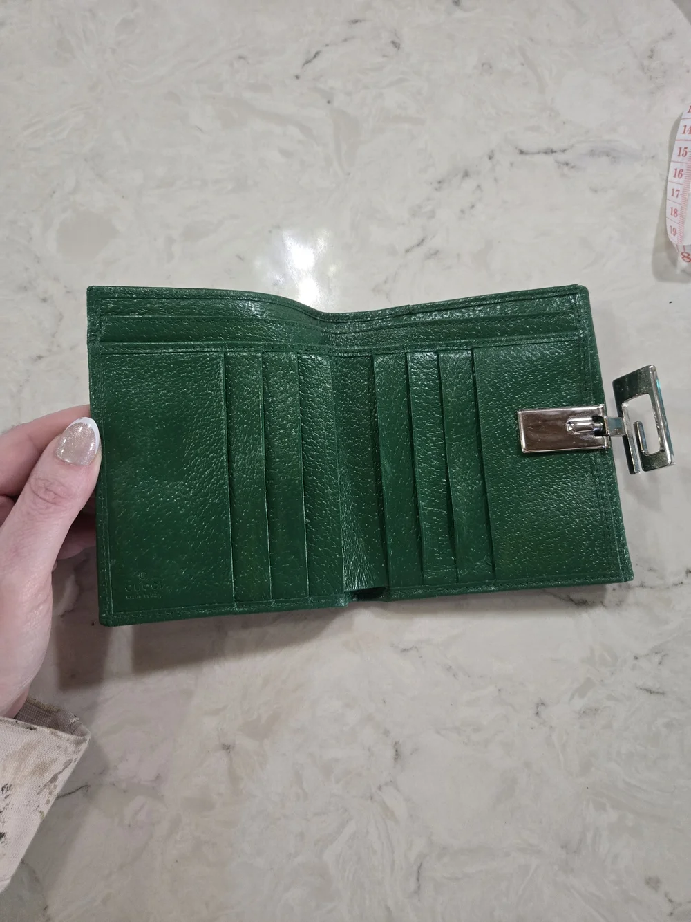 Gucci Green Leather Wallet with Silver G-Clasp
